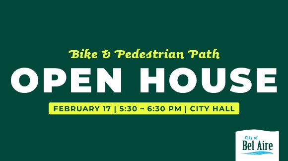 Bike & Pedestrian Path Open House on February 17 from 5:30 – 6:30 PM at City Hall