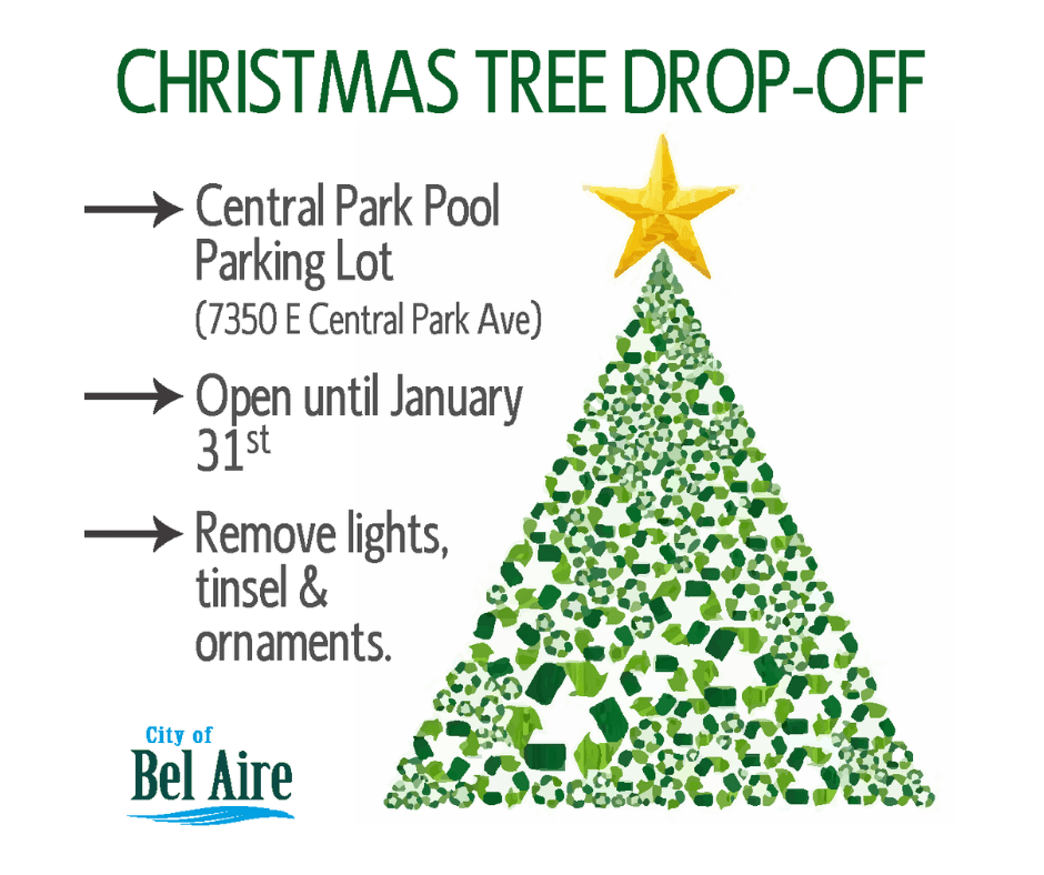 Drop off your real Christmas tree for disposal at the Central Park pool parking lot.