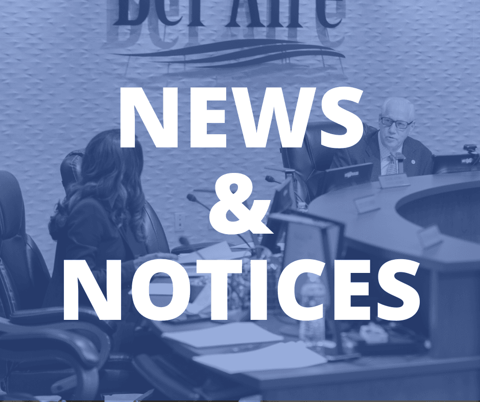 Blue background and white text saying news and notices.