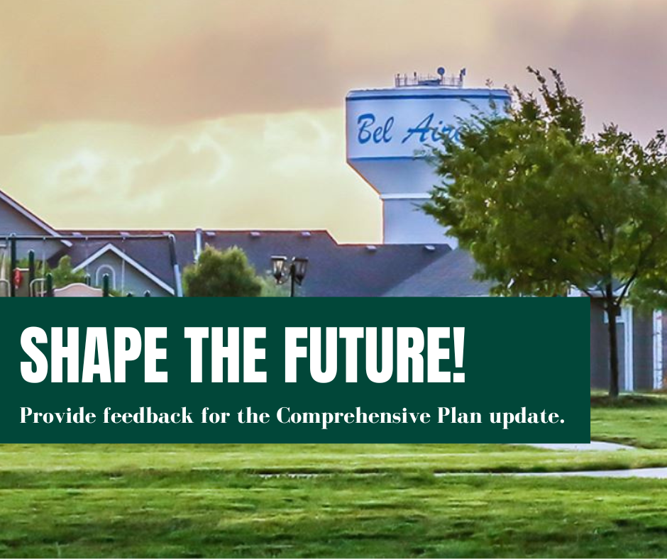 Scenic view with water tower in the background and text that says Shape the Future