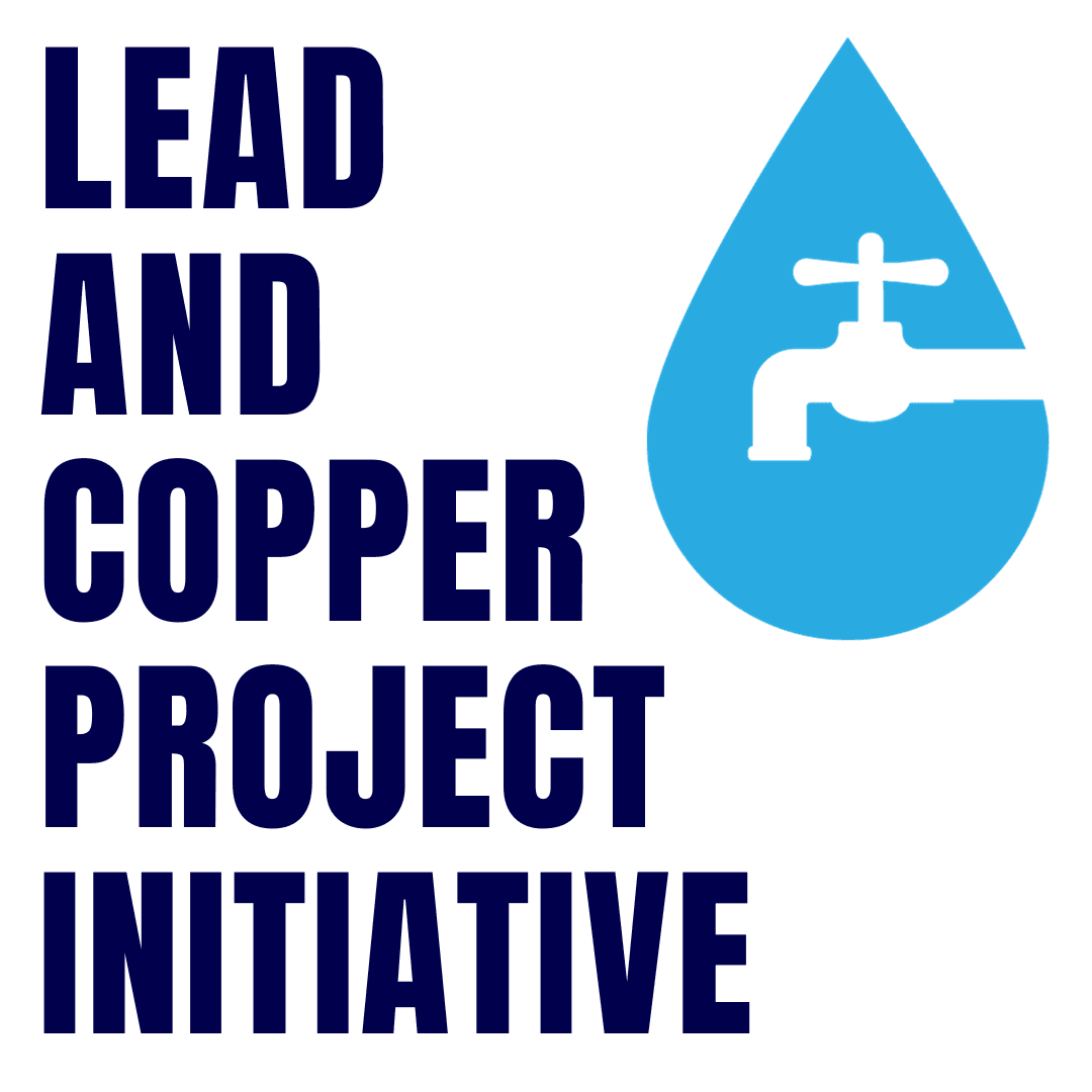 Lead and Copper Project Initiative text. Water drop has a silhouette of faucet tap.