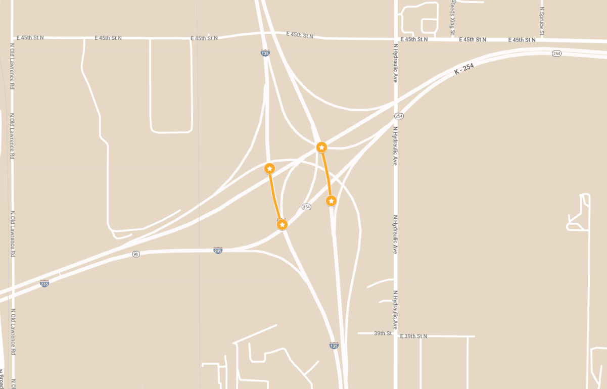 Map of I-135 Closure
