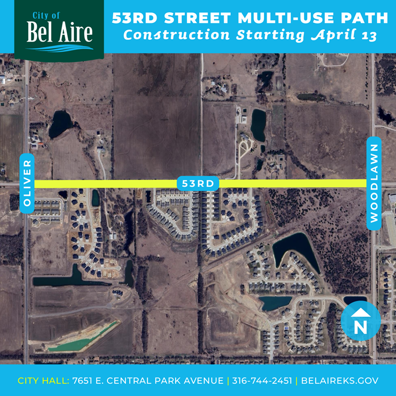 53rd Street Multi-Use Path Construction starting April 13, 2026 in Bel Aire, Kansas